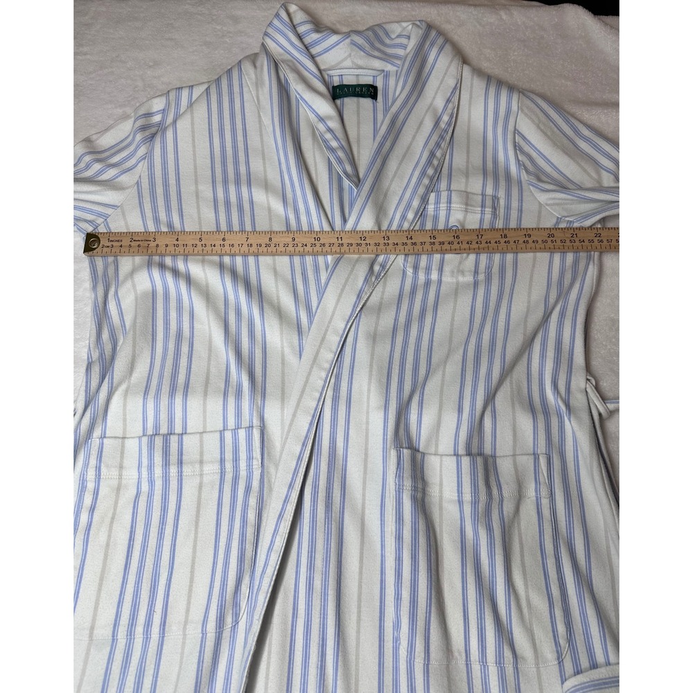 Lauren Ralph Lauren Blue White Striped Cotton Blend Jersey Wrap Robe Shawl L - Picture 5 of 6
